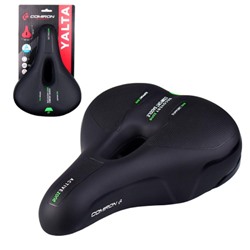 Седло велосипедное комфортное COMIRON YALTA C036 255x190, Технологии: ED, Эластомер, Верх: PU с пресс. принтом, Цвет: Чёрный+Зелёный/ АКЦИЯ /уп 20/