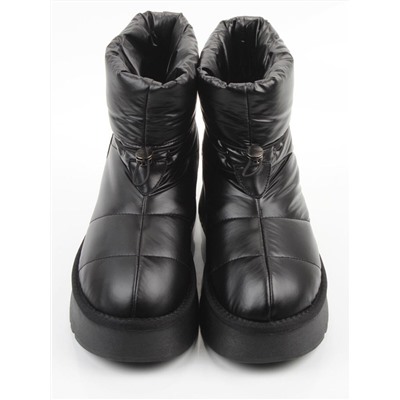 04-WA003-1M BLACK Ботинки зимние женские (натуральная кожа, курточная ткань, 100% шерсть)