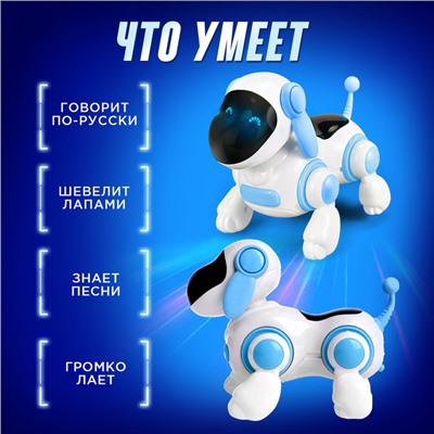 Робот - собака «Умный Тобби», ходит, поёт, горят глазки, русская озвучка, работает от батареек, цвет голубой