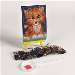 Алмазная мозаика с частичным заполнением на подставке для детей «Милый котик», 10×15 см