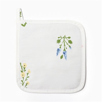 Прихватка «Этель. Цветочек», 19×19 см, саржа 190 г/м², 100% хлопок, белая
