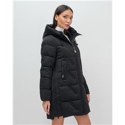 Куртка зимняя женская классическая с капюшоном черного цвета 7671Ch