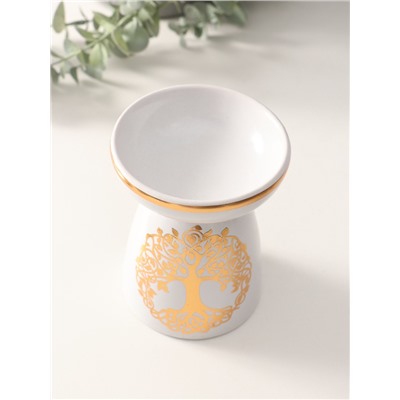 Аромалампа для эфирных масел «Древо жизни», керамика, белая с золотом, 9.3×9.3×11.8 см