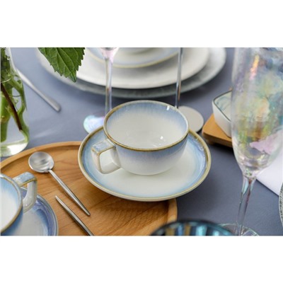 Чайная пара Magistro «Пэвэти», 2 предмета: чашка 220 мл, блюдце d=16.5 см, фарфор, голубая