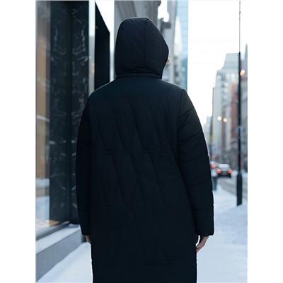 Пальто зимнее утепленное женское большого размера черного цвета 7699Ch