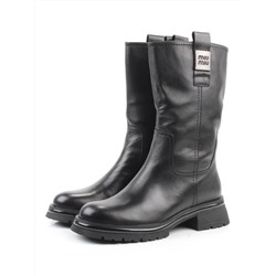 02-B87B-175A BLACK Сапоги демисезонные женские (натуральная кожа, байка)