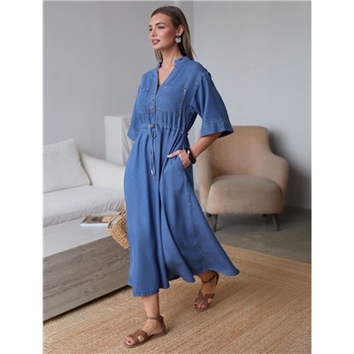 Платье-рубашка с поясом и карманами из джинсового лиоцелла