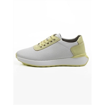 03-YC352-2 WHITE/YELLOW  Кроссовки летние женские (натуральная кожа)