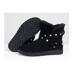 Зимние сапожки в стиле UGG из натуральной замши черного цвета, украшены  ремешками с металлическими заклепками, Коллекция Осень-Зима от Джино Фиджини, Б-17114-05