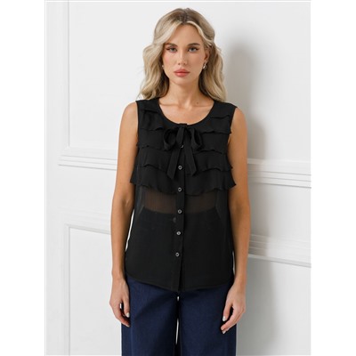 Блузка чёрная с воланами и съёмным бантом