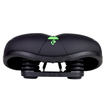 Седло велосипедное комфортное COMIRON TOKYO C012 265x220, Технологии: ED, MEMORY FOAM, Верх: PU с пресс. принтом, Цвет: Чёрный+:Зелёный/ АКЦИЯ /уп 20/
