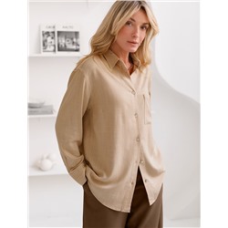 Свободная удлиненная блузка с карманом изо льна с вискозой