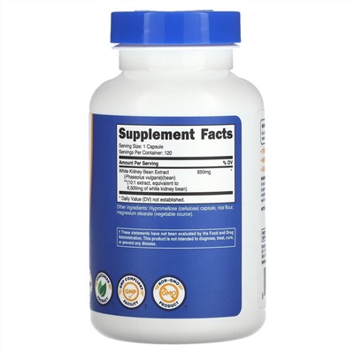 Nutricost, Белая фасоль, 6500 мг, 120 капсул