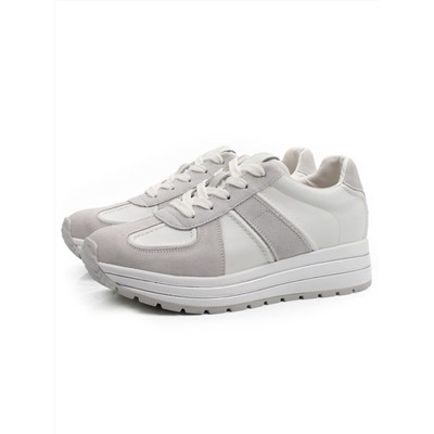 03-A1020-9 WHITE/GRAY Кроссовки женские (натуральная кожа, натуральная замша)