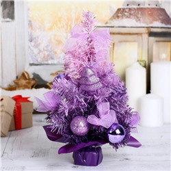 Искусственная ёлка настольная «Зимнее волшебство. Двойная», 30 см, с шарами, ветки ПВХ отгибаются, фиолетовая