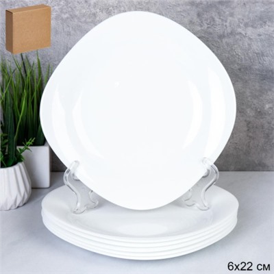 Набор тарелок квадратных 6 штук 220 мм / KWD85 (white ) /уп 12/