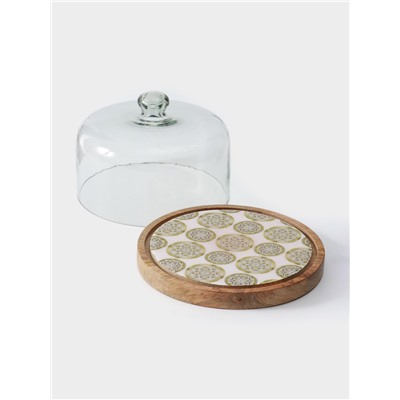 Клош стеклянный, 24×24×18.5 см, дерево