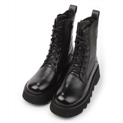 01-C1112-1 BLACK Ботинки демисезонные женские (натуральная кожа, байка)