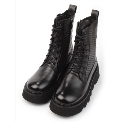 01-C1112-1 BLACK Ботинки демисезонные женские (натуральная кожа, байка)