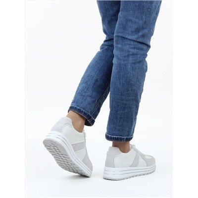 03-A1020-9 WHITE/GRAY Кроссовки женские (натуральная кожа, натуральная замша)