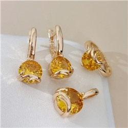 Комплект ювелирной бижутерии коллекция "Дубай" с камнем серьги, кулон и кольцо 18 р, покрытие позолота, вставка: фианиты, цвет: желтый, арт.414.550-18
