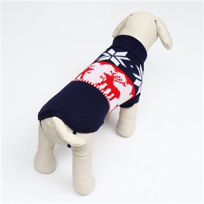 Свитер «Бегущие олени», 2XL (ДС 41, ОШ 41, ОГ 36-60 см), синий