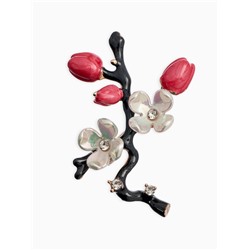 Брошь «Веточка с цветками сакуры», эмаль, цветная в золоте