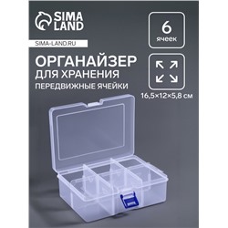 Органайзер для хранения мелочей, 6 ячеек, 16.5×12×5.8 см, прозрачный