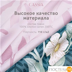 CASSIA АЛЬТАН КПБ 145х215-1/180х220-1/50х70-2, 4 пр., хл./сатин зеленый/розовый