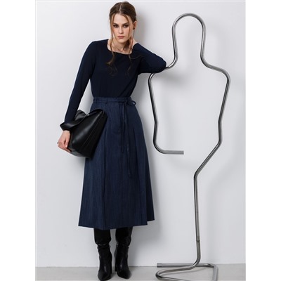 Юбка тёмно-синяя с поясом