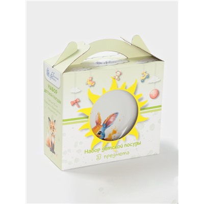 Набор детской посуды Дулевский фарфор «Зайчик», 3 предмета: тарелка 175 мл, миска 360 мл, кружка 210 мл, белый