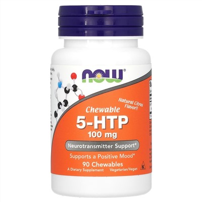 NOW Foods, 5-гидрокситриптофан, натуральный цитрусовый вкус, 100 мг, 90 жевательных таблеток