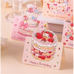 Открытка настольная Happy Birthday с фигурным тортом (Клубничный торт)