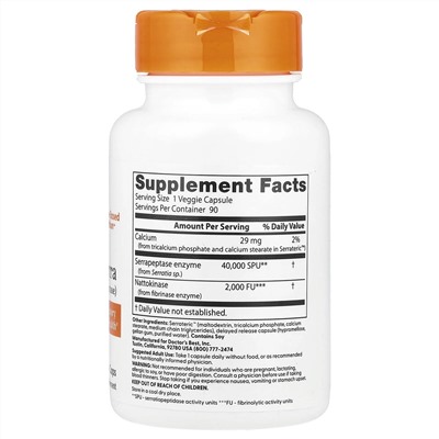 Doctor's Best, Натто-Серра, 90 вегетарианских капсул