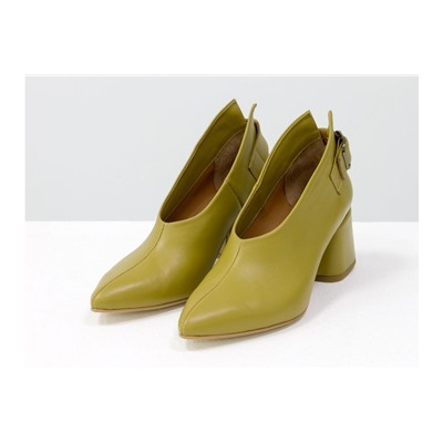 Дизайнерские туфли перчатки (glove shoes) с ремешком, на невысоком обтяжном каблуке, выполнены из натуральной итальянской кожи горчичного цвета, Новая Коллекция от Gino Figini, Т-2056-01