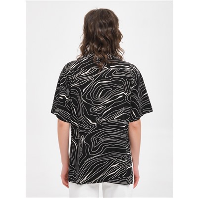 Блуза чёрная из вискозы с принтом