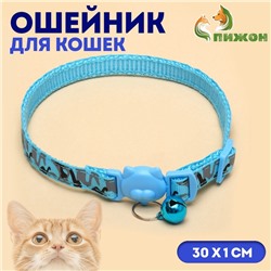 Ошейник кошачий Пижон «Котофляж», с бубенчиком, 30×1 см, полиэстер, голубой