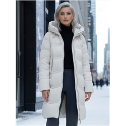 Пальто зимнее утепленное с капюшоном женское бежевого цвета 7779B