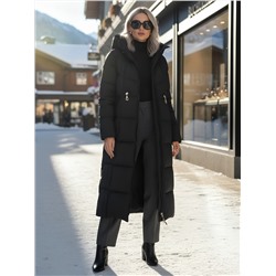 Пальто зимнее утепленное с капюшоном женское черного цвета 7729Ch