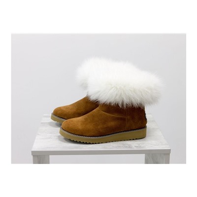 Женские ботиночки в стиле UGG из натуральной замши ярко-рыжего цвета и натурального шикарного меха песца, Зимняя коллекция от ТМ Джино Фиджини, Б-17113-10