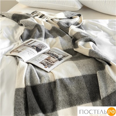 DOME ГОЛЬМ Плед сер.-бел. 140х200+10х2 см, 1 пр., 52% акрил, 48% шерсть, 350 г/м2