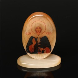 Икона настольная на поставке с фоном «Святая Ксения Петербургская», селенит