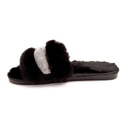 Fashion T1348-4Z Туфли домашние женские чер иск мех+текстиль