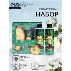 Новогодний подарочный набор косметики «Снежное царство», с ароматом хвои и корицы. Зеленая серия