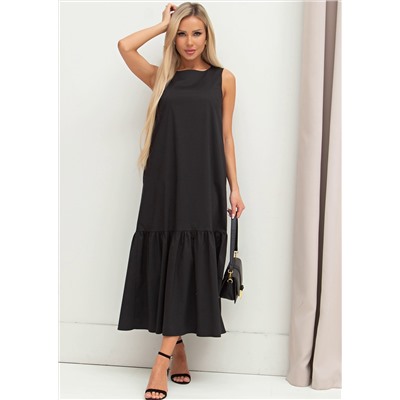 Длинное чёрное платье с притачным воланом Индира №1