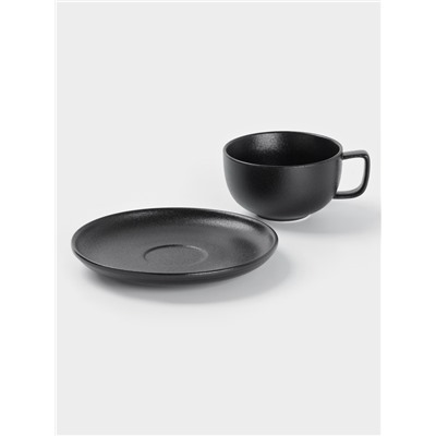 Чайная пара Magistro Carbon, 2 предмета: чашка 280 мл, блюдце d=16.5 см, фарфор, чёрная