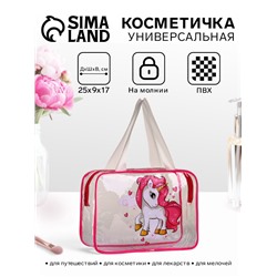 Косметичка-сумка на молнии для бассейна, с ручками, с принтом, прозрачная/малиновая