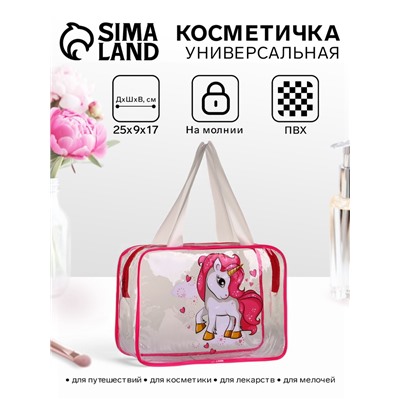 Косметичка-сумка на молнии для бассейна, с ручками, с принтом, прозрачная/малиновая