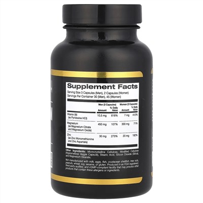 California Gold Nutrition, Sport, цинк, магний и витамин B6, 90 растительных капсул