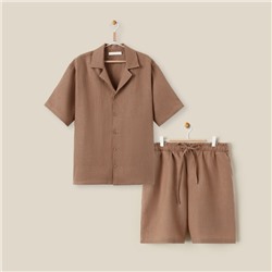 Костюм мужской домашний (рубашка с коротким рукавом и шорты) SL HOME, размер L, кофейная